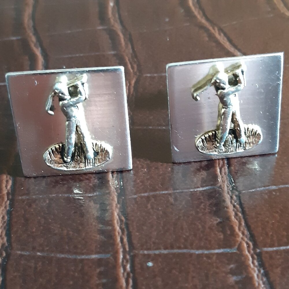 Vintage Silver & Gold Tone Golfer Cuff Links. 50s/ 60s